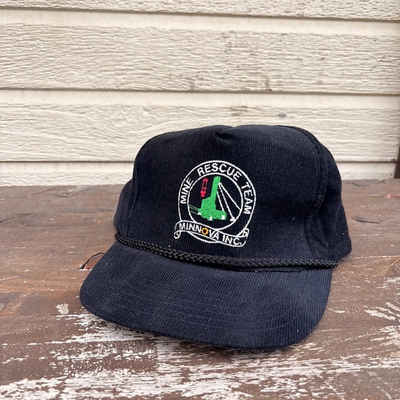 Vintage Mine Rescue Team Minnova Inc trucker hat corduroy black snapback - Picture 1 of 5